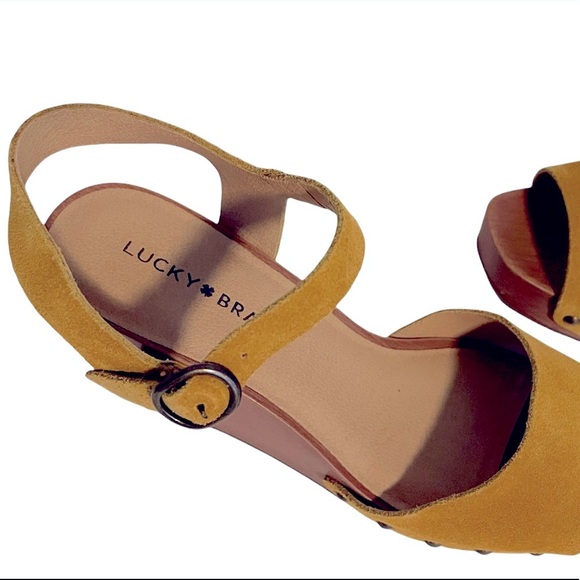Lucky Brand Zashti Wooden Wedge Suede Sandals New - Picture 6 of 9